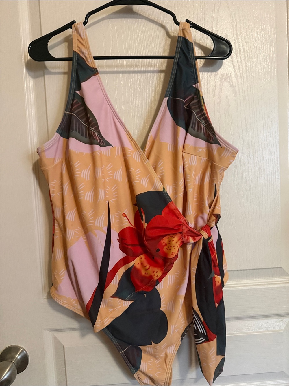 Tropical Floral One Piece Swimsuit Faux Wrap Style Sz 2X